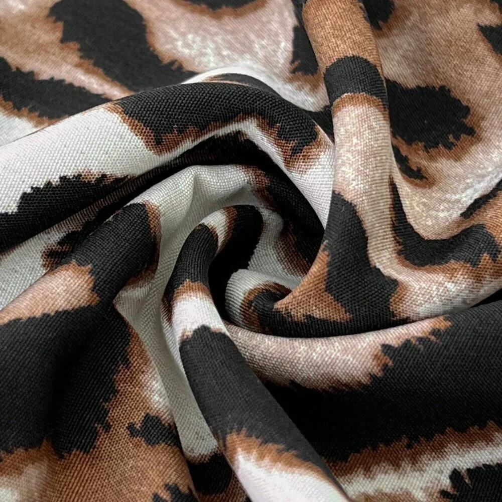 Khaki Elegant Women's Leopard Print Long Sleeve Plus Size Shirt